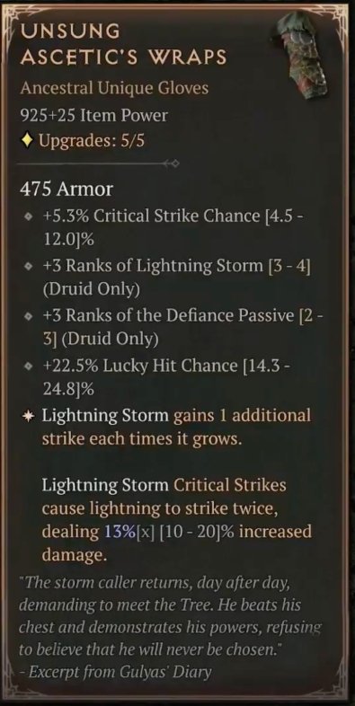 Diablo 4 Unsung Ascetic's Wraps: Unique Gloves card