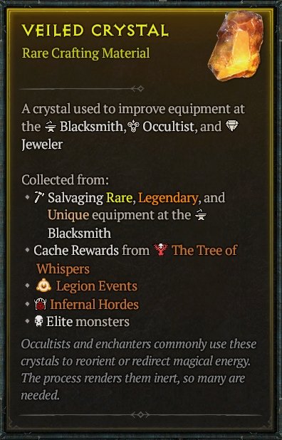 Diablo 4 Veiled Crystal Material card