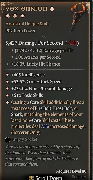 Diablo 4 Vox Omnium - Unique Staff card