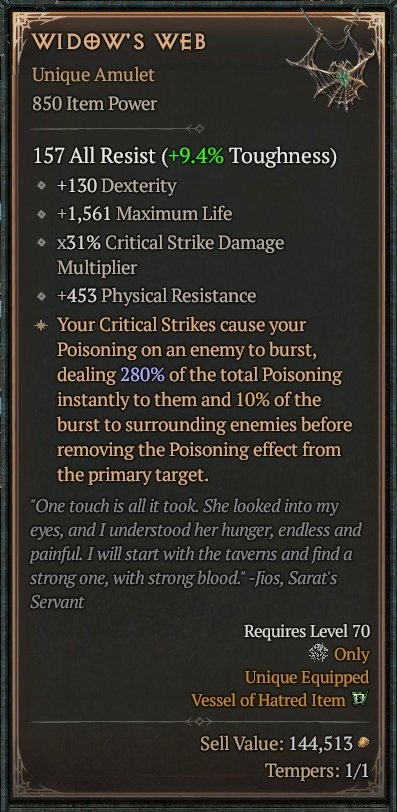 Diablo 4 Widow's Web card