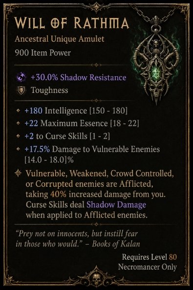 Diablo 4 Will of Rathma card