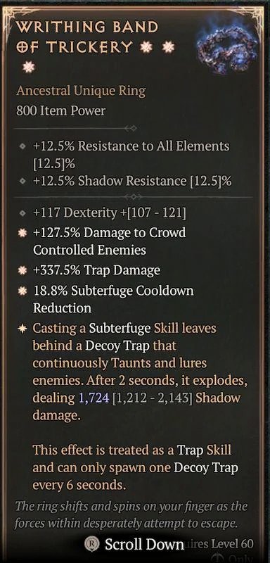 Diablo 4 Writhing Band of Trickery card