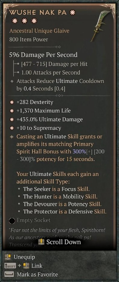 Diablo 4 Wushe Nak Pa - Unique Glaive card