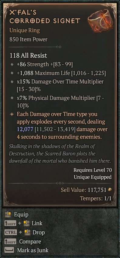 Diablo 4 X'Fal's Corroded Signet card
